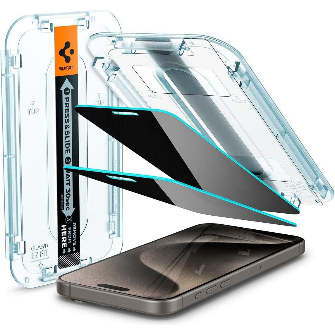 Spigen EZ Fit GLAS.tR Privacy (1 Stück, Apple iPhone 15 Pro Max), Smartphone Schutzfolie, Transparent