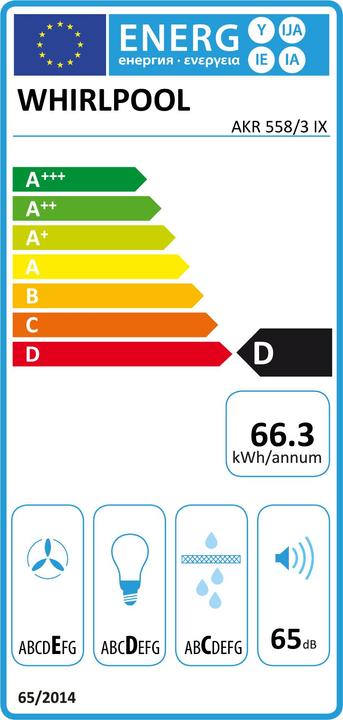 Energy Label Whirlpool AKR 558/3 IX Cooker Hood Wall Mounted Stainless Steel ³/h D (Wall hood)