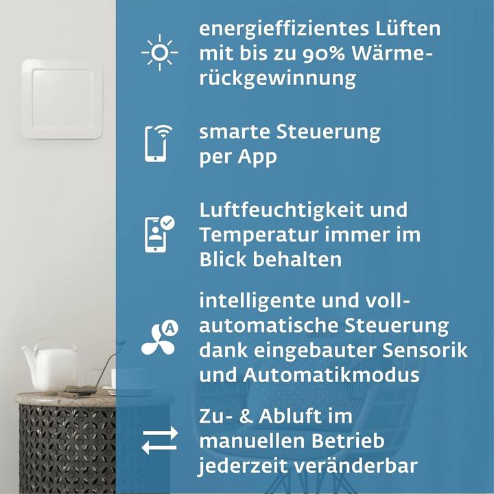 Produktbild Siegenia Slimmer Wandventilator mit Wärmerückgewinnung, WLAN-Funktion und App-Steuerung