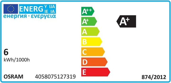 Etichetta energetica Osram Star Classic P (E27, 5.50 W, 470 lm, 1 x, F)