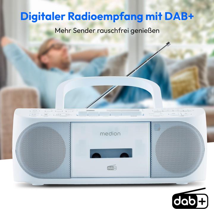 Actual product image Medion LIFE DRX-1 Plus Boombox blau Radiorekorder mit CD-Spieler und Kassettendeck (DAB+, FM, PLL, Bluetooth)