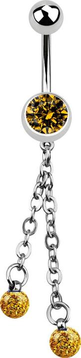 Immagine prodotto Star Piercing Banana in argento con catena e due sfere di cristallo topazio (senza ottone, Acciaio chirurgico 316L)