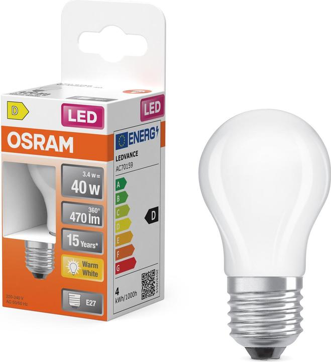 Produktbild Osram LED Leuchtmittel LED Retrofit CLASSIC P 3.4W 827 Frosted E27 Warm weiss 4099854467875 (E27, 470 lm, 6x)