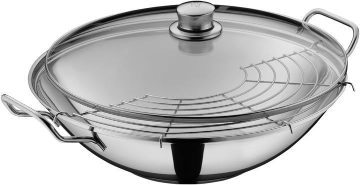 Produktbild WMF Wok Wokpfanne 36cm Taiwan Deckel Ablagegitter Party Induktion Edelstahl (36 cm, Wok Pfanne, Edelstahl)