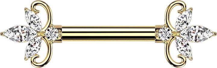 Produktbild Hollywood Body Jewelry Barbell vergoldet doppel Herz Kristalle silber (Chirurgenstahl 316L, Messing)
