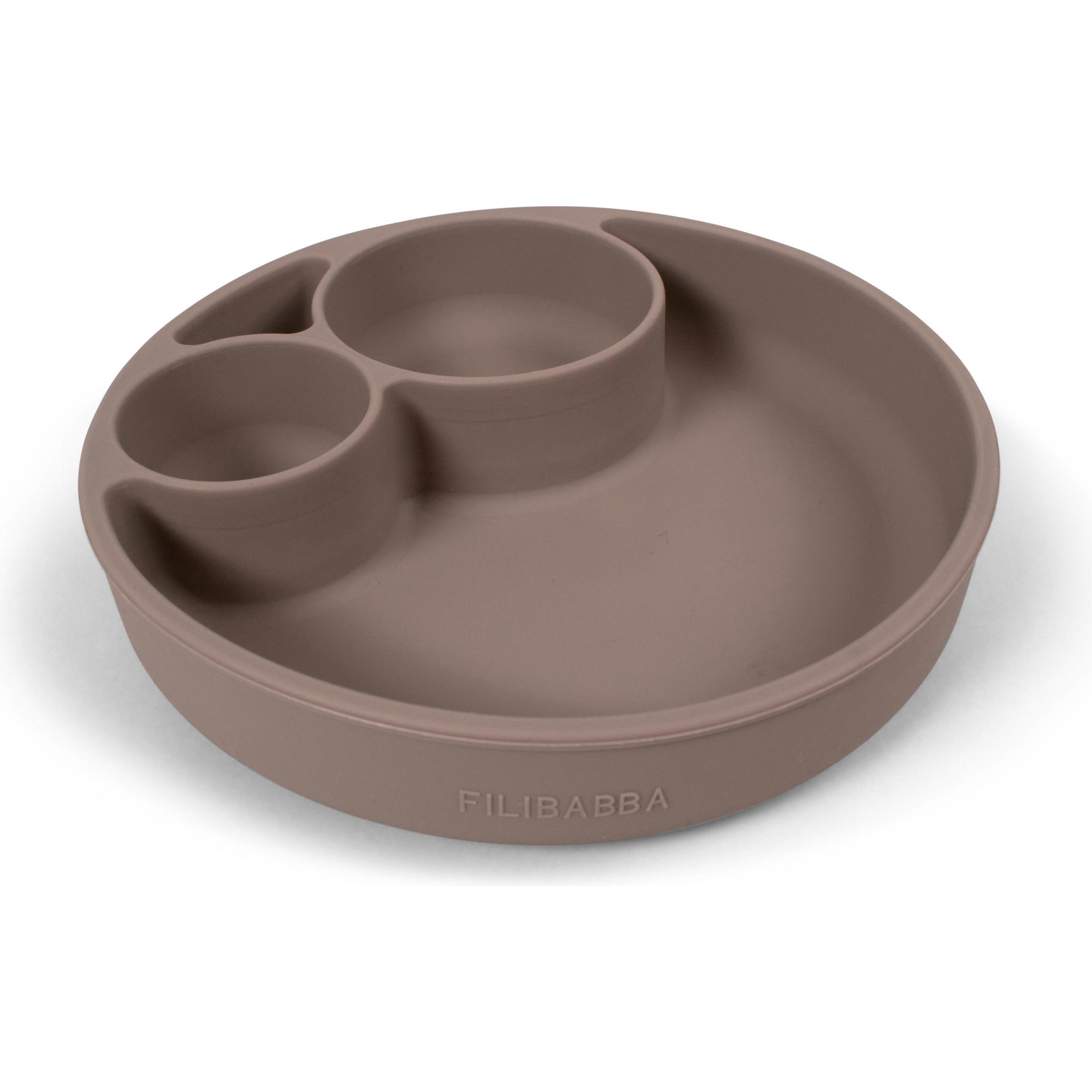 Filibabba, Kindergeschirr + Kinderbesteck, Esslernteller aus Silikon - Warm Grey