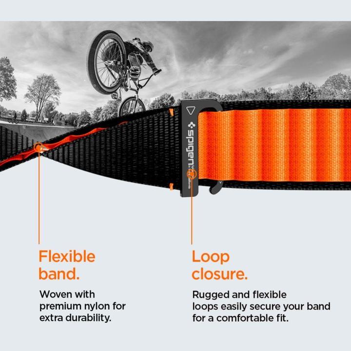 Produktbild Spigen WBF1 Armband für Apple Watch 44 / 45 / 46 / 49 mm - Schwarz und Orange (44 mm, 45 mm, 46 mm, 49 mm, Nylon)