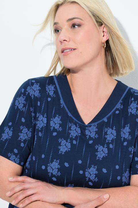 Image du produit Ulla Popken Grands T-shirts, lot de 2, motif à fleurs, col en V, manches courtes/sans manches (46, 48)