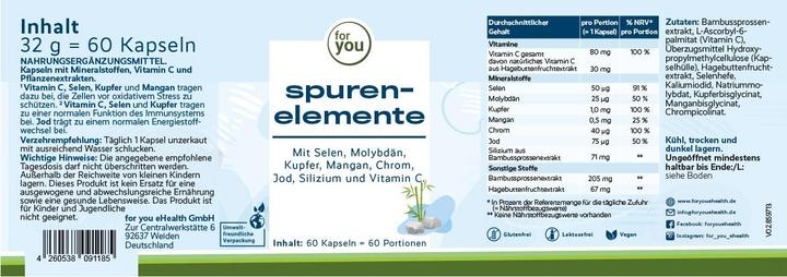 Nutritional values and ingredients For You trace elements complex (60 pcs., Capsules, 32.30 g)
