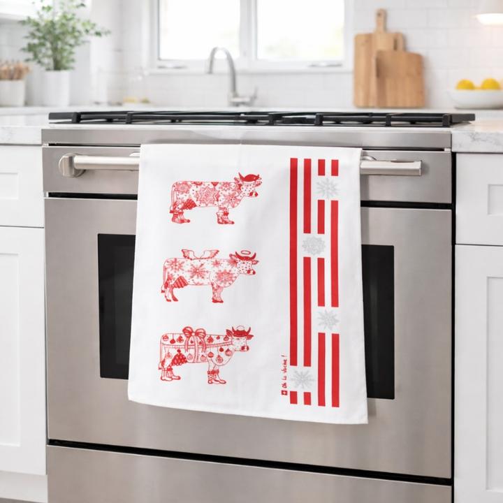 Image du produit Oh la vache Torchon de Noël rouge