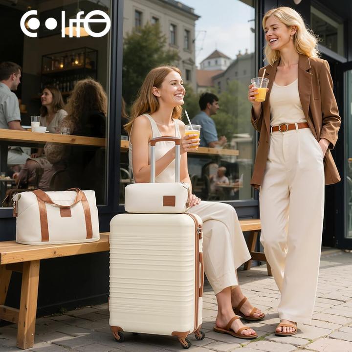 Actual product image Coolife 3-teiliges Handgepäckkofferset mit TSA-Schloss, Kulturtasche und erweiterbarer Reisetasche (47 l)