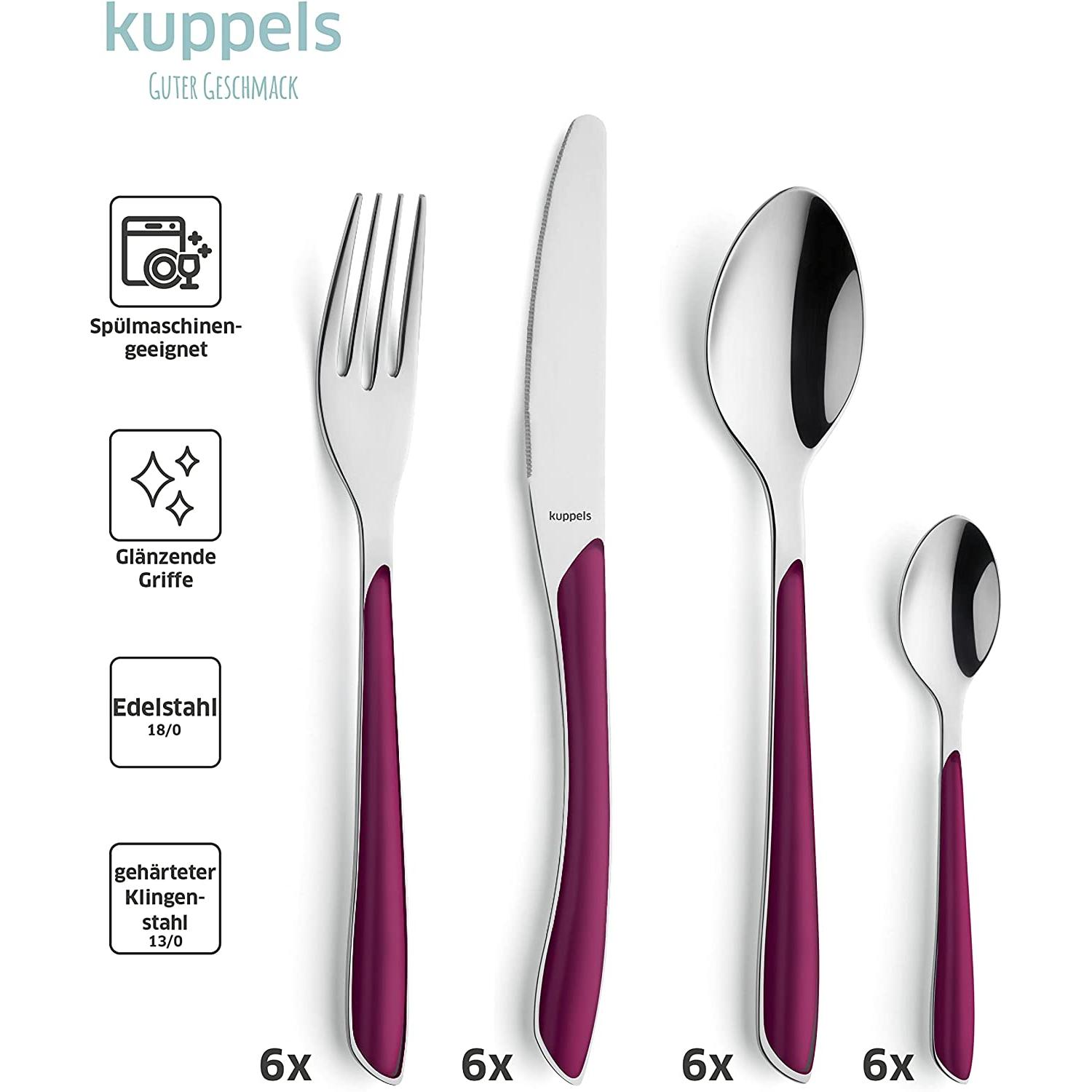 Kuppels PRISMA Besteckset 24-teilig, wildberry, hochglanzpoliert, für 6 Personen, Besteck, Rosa