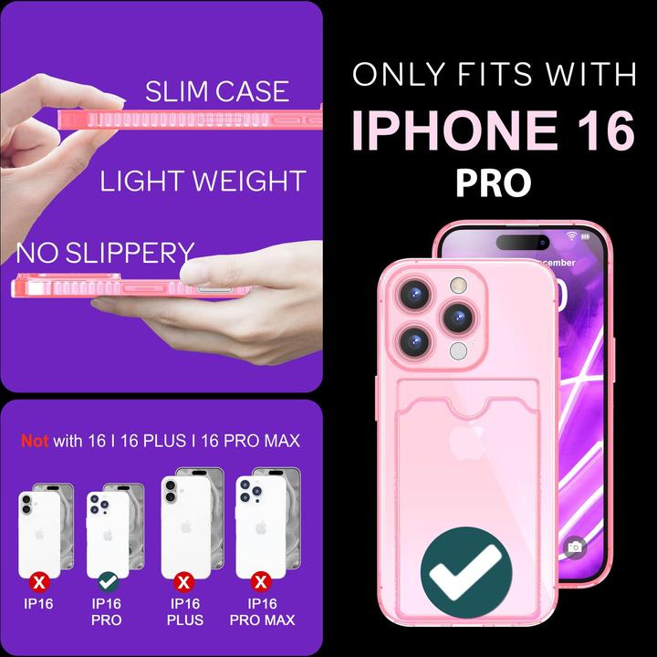 Produktbild Nalia Klar Transparente Neon Silikon Hülle Kartenhalter (Apple iPhone 16 Pro)