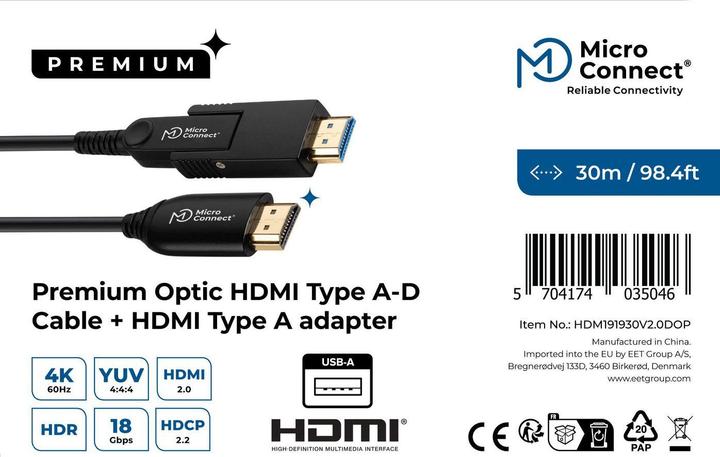 Image du produit MicroConnect Premium Optic HDMI A-D Cable (30 m)