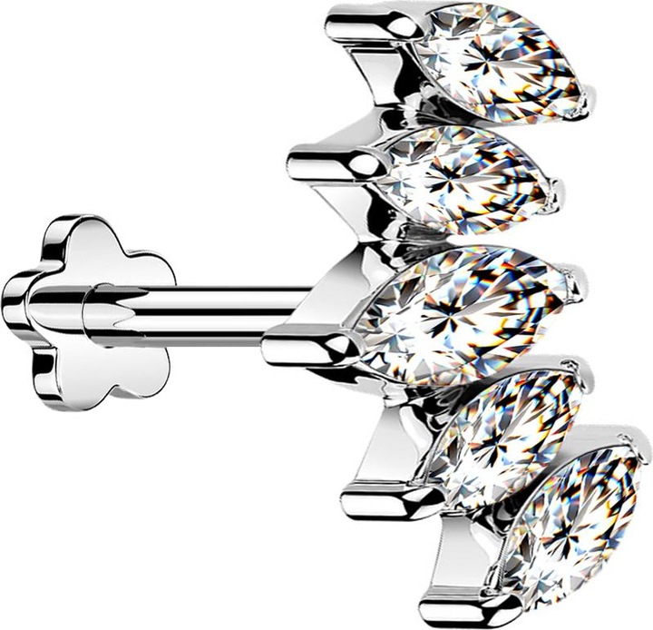 Produktbild Star Piercing Micro Threadless Labret Blume silber Fächer silber mit fünf Kristalle silber (Titan G23, ohne Messing)