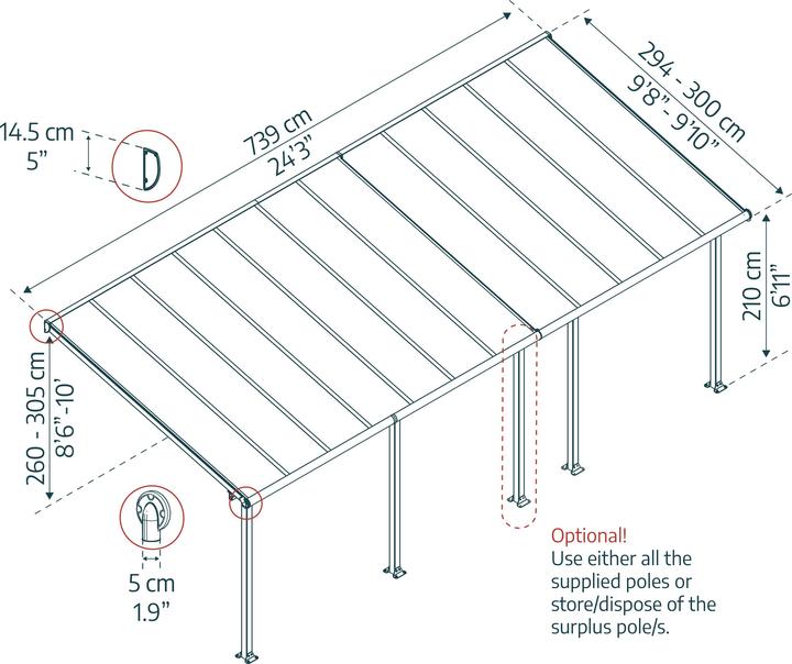 Produktbild Palram Terrassenberdachung Canopia Olympia 3x7.3 739 x 295 cm wei