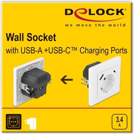 Produktbild Delock Einbausteckdose mit 2 USB Ladeports 3,4 A, 1 x USB Typ-A