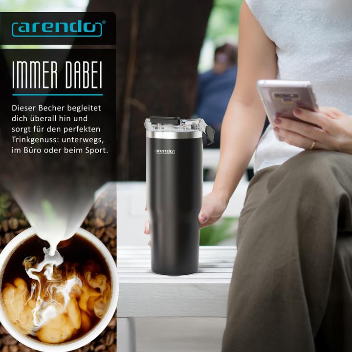 Produktbild Arendo Thermobecher 900 ml, Thermal Mug, Kaffee to go Becher mit Deckel aus Edelstahl 0,9 L, auslaufsicher (0.90 l)