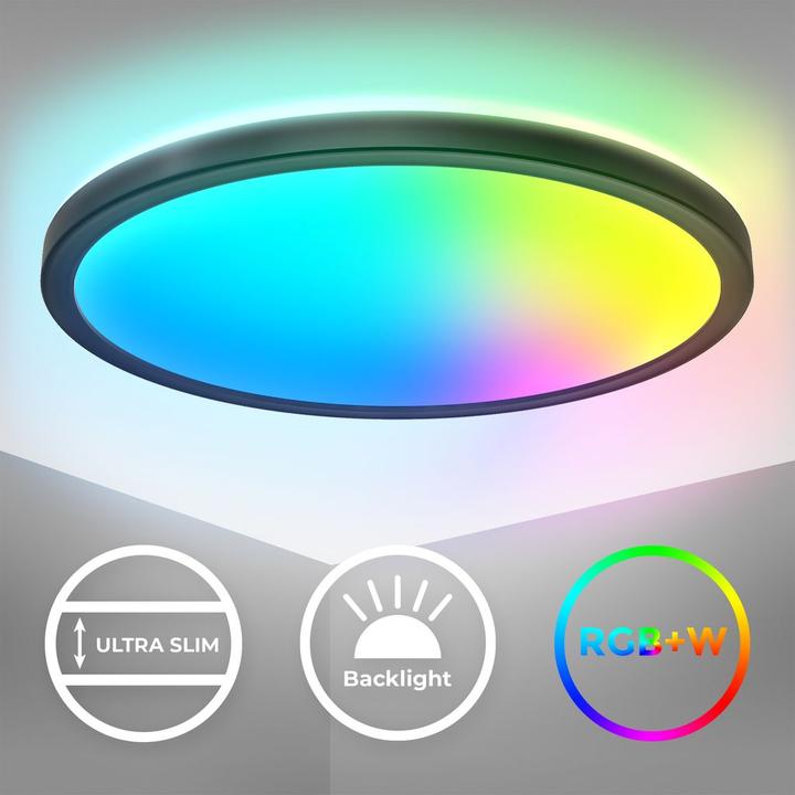 Actual product image B.K.Licht Ultra-flat RGB/W-LED panel with backlight, black, 1xLED/15W (1850 lm)