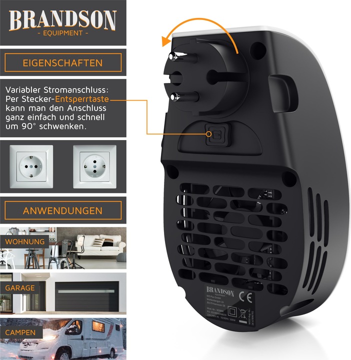 Produktbild Brandson Steckdosen Mini Heizlüfter (500 W)