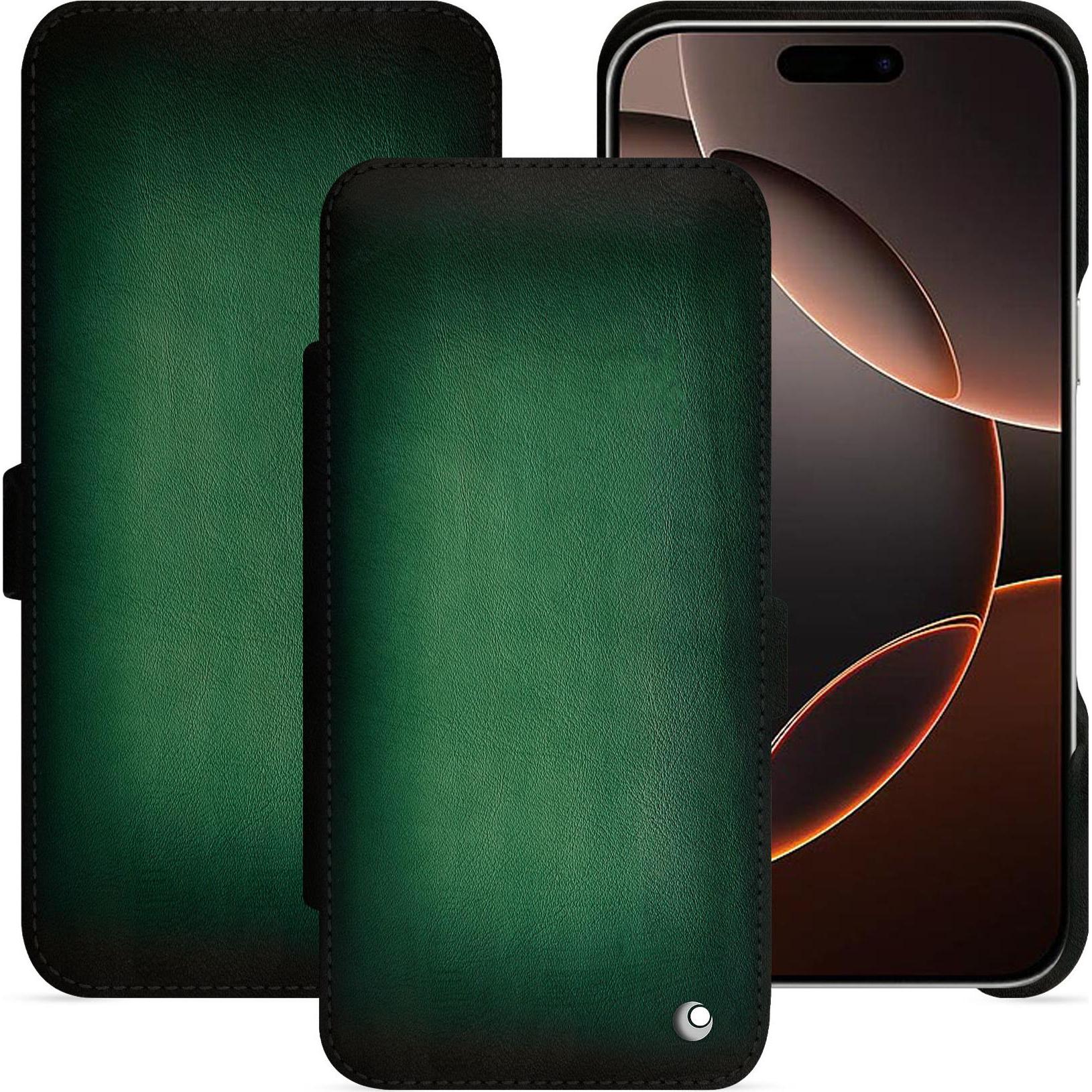 Noreve Lederschutzhülle horizontal (Apple iPhone 16 Pro), Smartphone Hülle, Grün