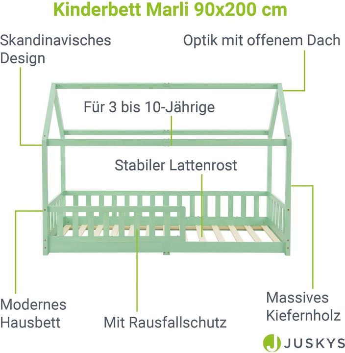 Image du produit Juskys Kinderbett 90x200cm Marli - Mint (90 x 200 cm)