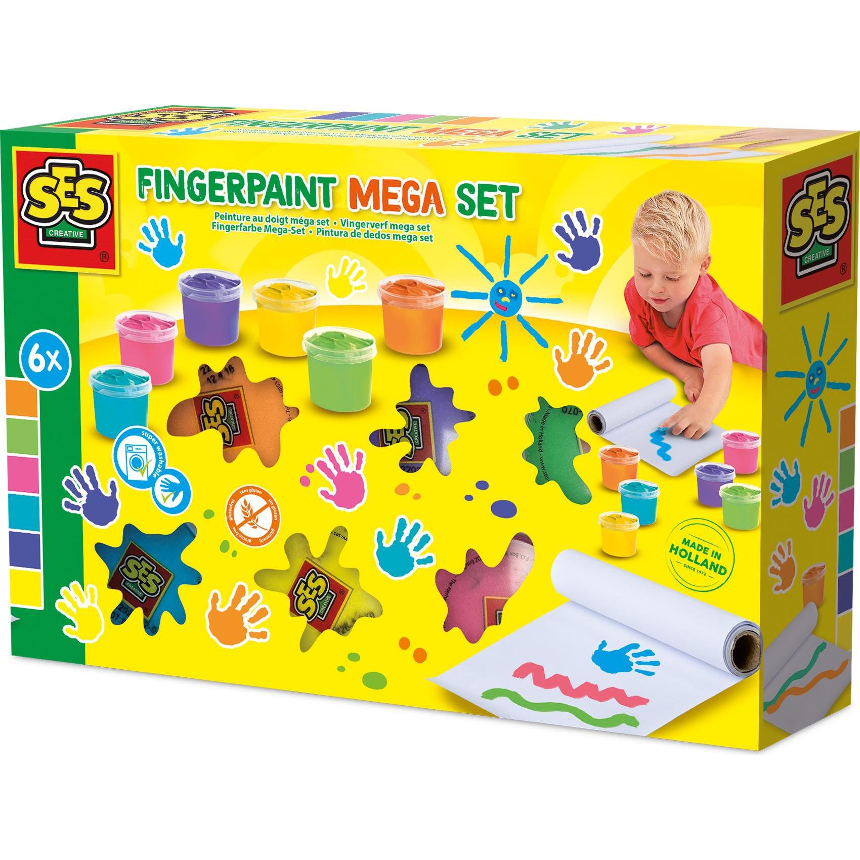 Ses, Künstlerfarbe + Bastelfarbe, SES-Fingerfarben-Mega-Set 6 Farben X 110 Ml (Flieder, Grün, Blau, Orange, Pink, Gelb, ...