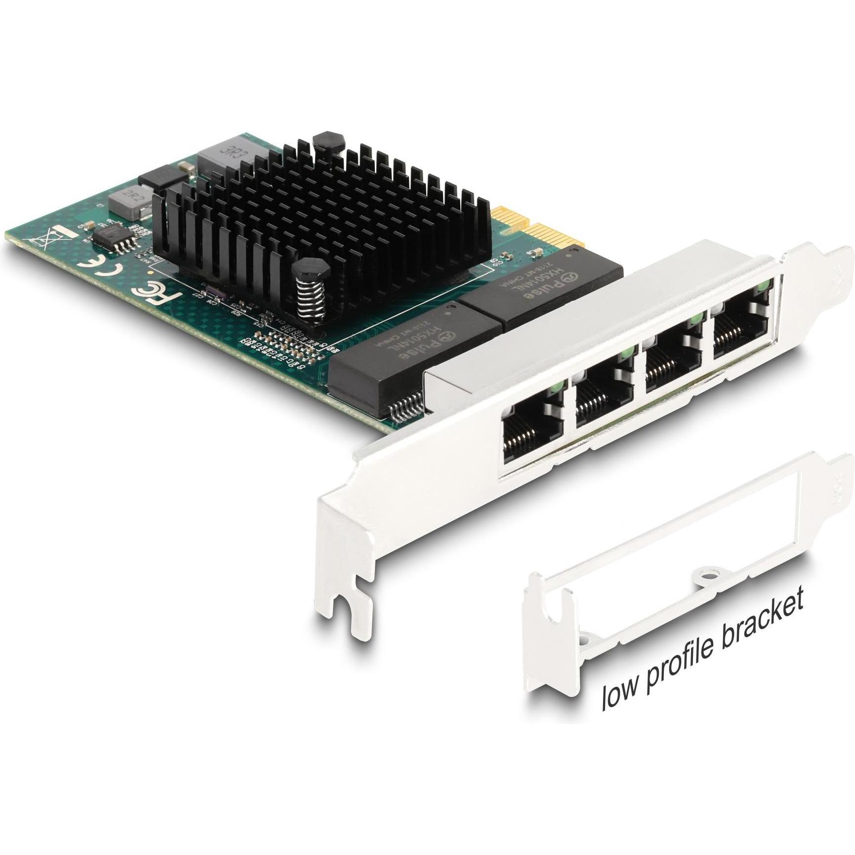 Delock PCI Express x1 Karte zu 4 x RJ45 Gigabit LAN BCM (PCI-E x1), Netzwerkkarte, Grau