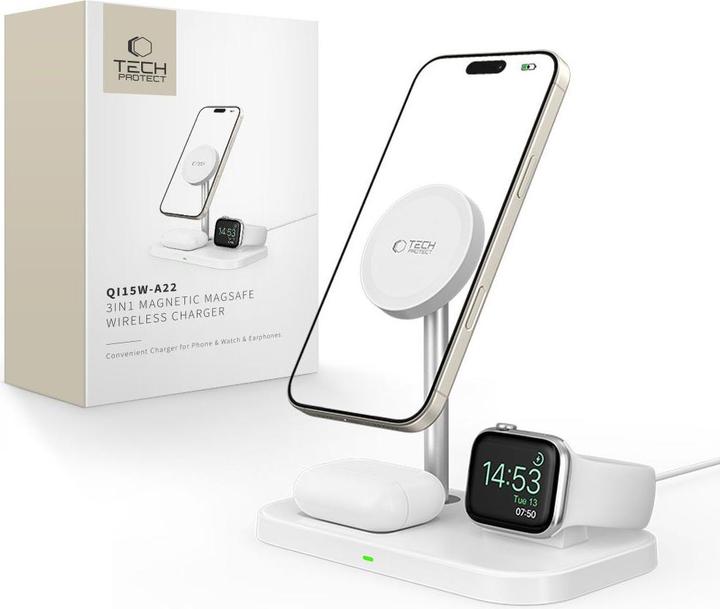 Immagine prodotto Tech-Protect Caricatore Wireless Charger MagSafe Qi15W A22 3in1 magnetico kabello (15 W)