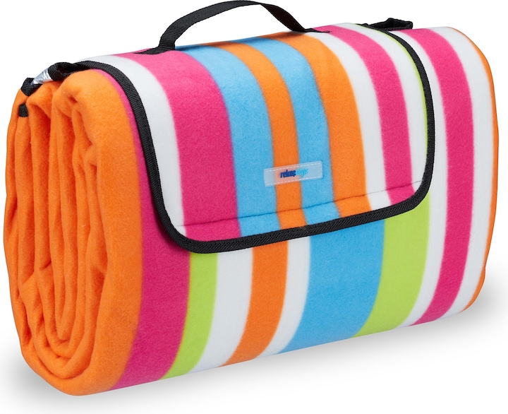 Actual product image Relaxdays Colourfully Striped Picnic Blanket