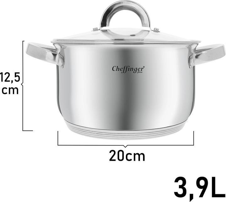Actual product image Cheffinger Stainless steel saucepan with induction lid (20 cm, Roman pot, Stainless steel)