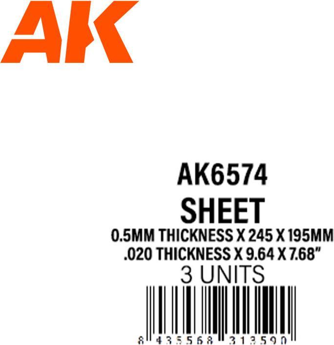 Immagine prodotto AK Interactive Spessore 0,5 mm x 245 x 195 mm - FOGLIA DI STIRENE