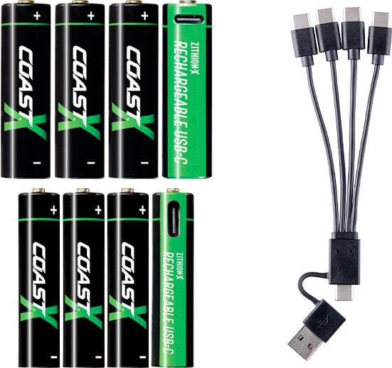 Coast 4xAA + 4xAAA 1,5V USB-C wiederaufladbare Batterien – Zertifiziert CarbonNeutral® (CO2-neutral) (4 Pcs., AA / LR6 / Mignon / R6 / R14505, AAA / LR03 / Micro / R03 / AM4 / MN2400 / KR03)