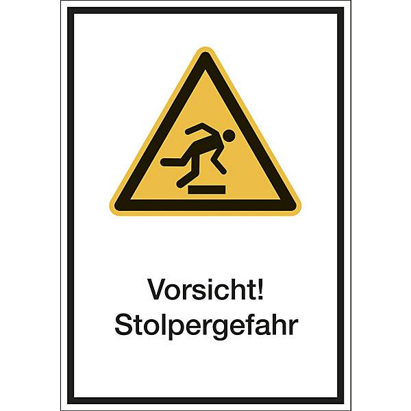 Produktbild Marahrens Kombischilder mit Text, LxH 210x297mm, VE 10 Stk, Vorsicht! Stolpergefahr