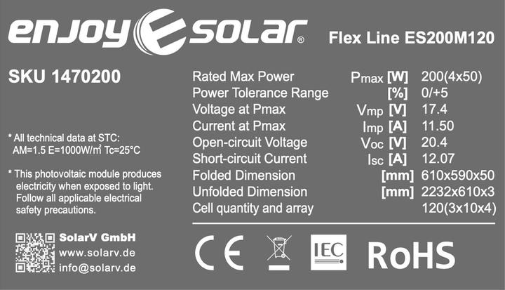 Nährwerte und Zutaten Enjoy solar Helios Serie (200 W, 4.50 kg)