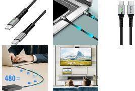 Produktbild LogiLink USB 2.0 Type-C-Kabel, C/M zu C/M, 480 Mbit/s, 100W, LED, Nylon, Metal, schwarz, 0,5 m (0.50 m, USB 2.0, 100 W)