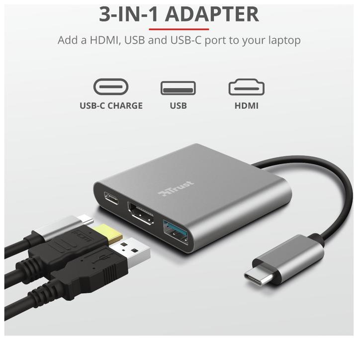 Productafbeelding Trust Dalyx - USB 3.2 Gen 1 (3.1 Gen 1) Type-C - HDMI - USB 3.2 Gen 1 (3.1 Gen 1) Type-C (USB-C, 3 ports)