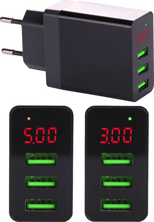 Produktbild Revolt Intelligentes 3-Port-USB-Wandnetzteil mit LED-Display