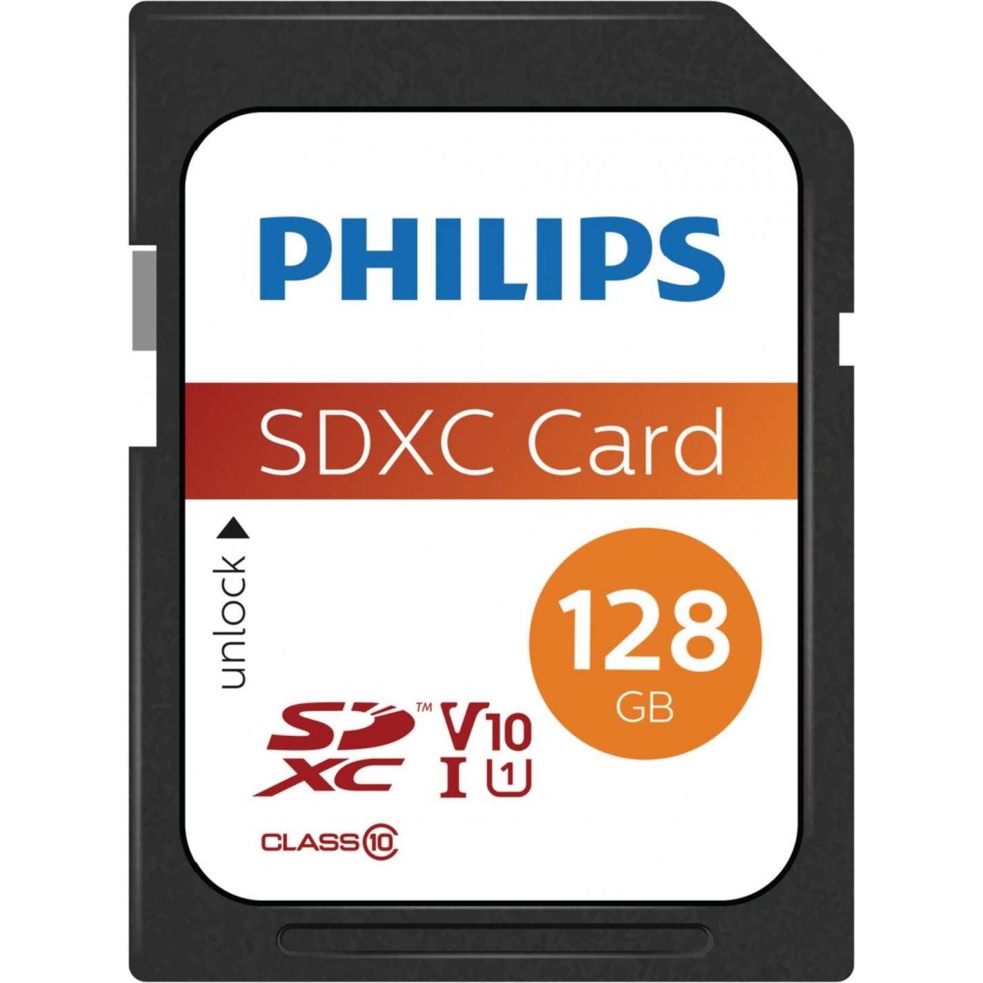 Philips Sdxc (128 GB, SDXC, U1, UHS-I), Speicherkarte, Schwarz, Weiss