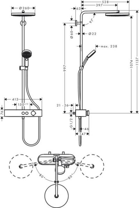Immagine prodotto hansgrohe Showerpipe 260 1jet con ShowerTablet Select 400
