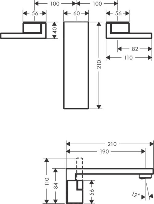 Produktbild Axor Edge 3-Loch Waschtischarmatur Unterputz, Wandmontage, Auslauf 190 mm, Push-Open Ablau