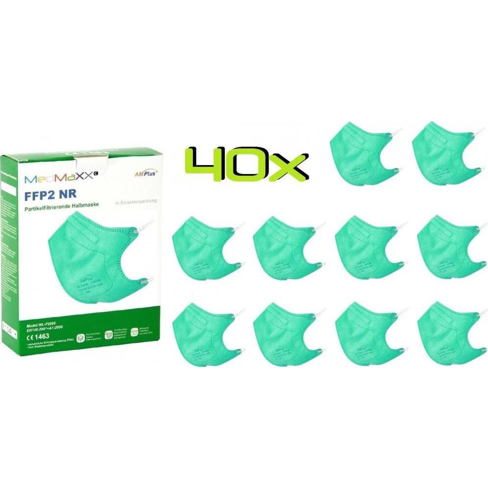 Medmaxx, Maschera respiratoria, 40x FFP2 NR Atemschutzmaske Grösse S, auch für Kinder geeignet, grün