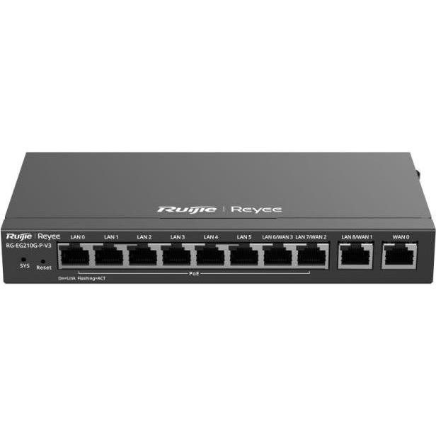 Ruijie 10-Port Gigabit Cloud-Managed Gateway, 8 x PoE/PoE+ ports with 110 W PoE power budget, support up to, Router