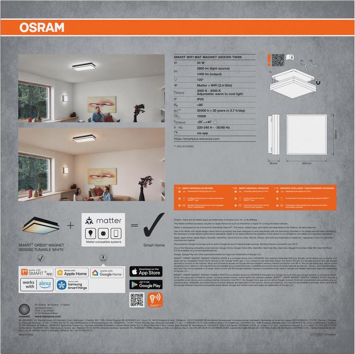 Produktbild Osram SMART+ Matter Magnet Black 300x300mm Tunable White (1400 lm)