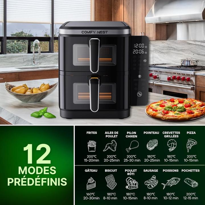 Image du produit Comfy Nest Friteuse à air double panier avec programmes cuisson et écran tactile