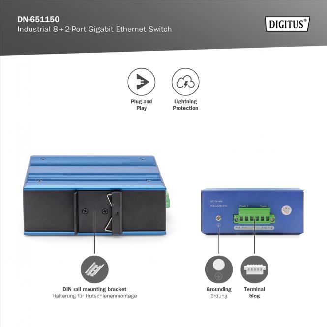 Produktbild Digitus Industrial 8 +2-Port Gigabit Ethernet Switch (8 Ports)