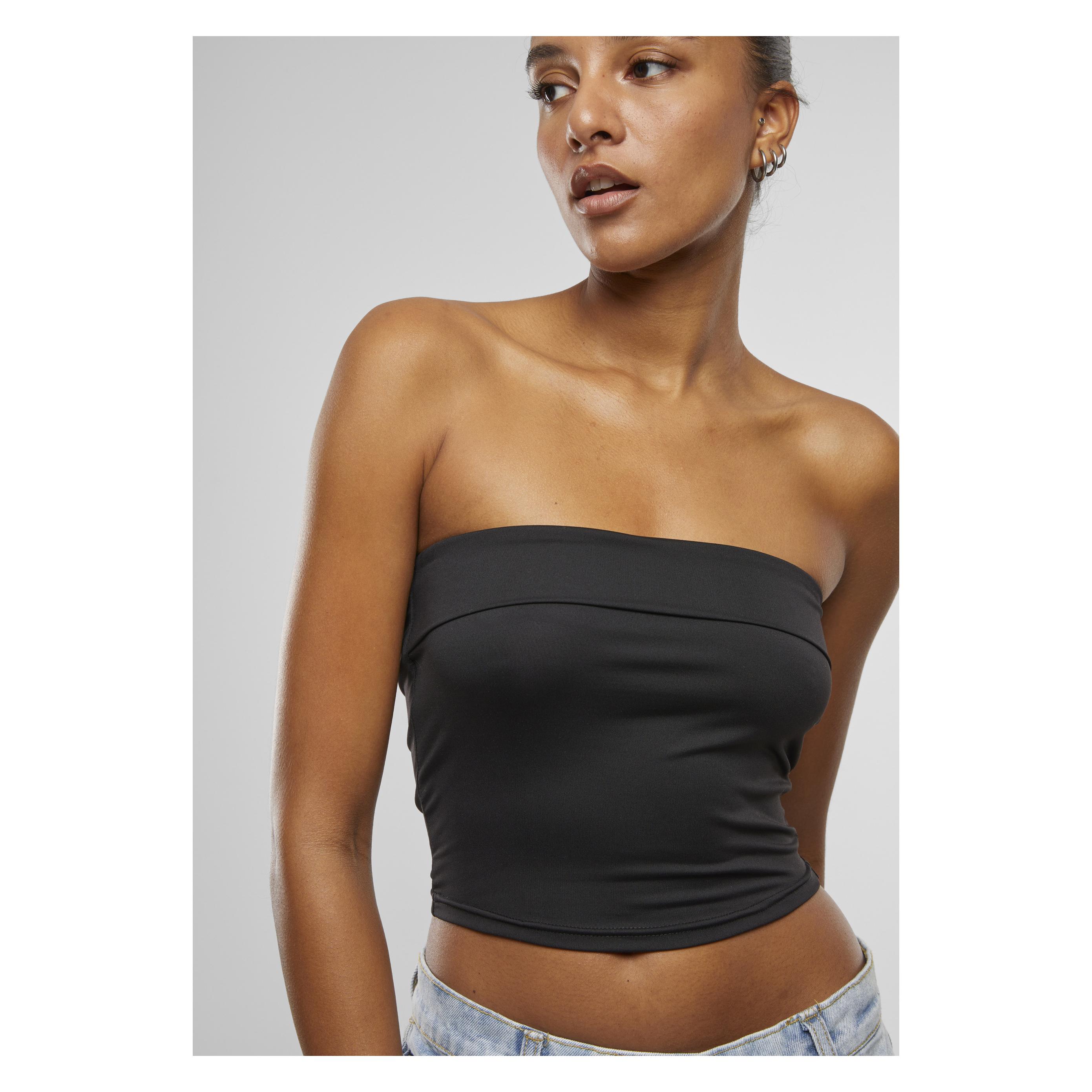 Urban Classics, Damen, Shirts, Ladies Bandeau Cropped Top Black Xs, Schwarz