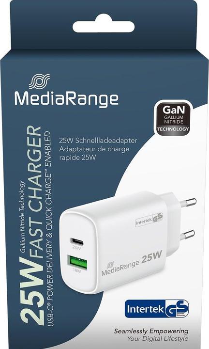 Produktbild MediaRange MRMA112 Ladegerät für Mobilgeräte Weiss Indoor (25 W, 1 Port)