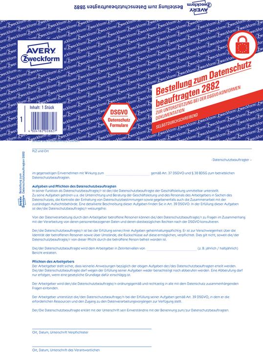 Nährwerte und Zutaten Avery Formular Datenschutzbeauftragter