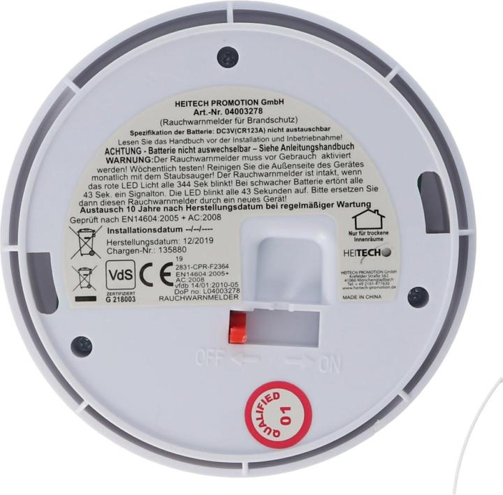 Produktbild Heitech Rauchmelder Long life inkl. Lithium Batterie 85dB